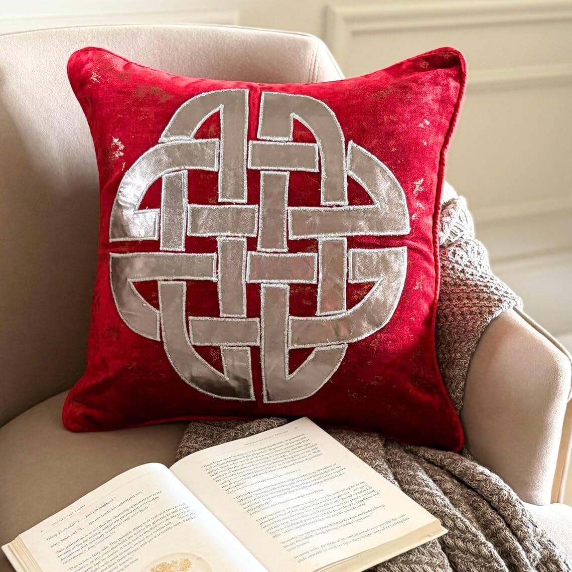 The HomeCentric Cushion Covers, Decorative Red 16"x16" (40x40 cm) Throw Pillows for Couch, Velvet Greek & Applique & Foil Cushion Cover, Geometric Pattern, Modern Easter - Greek Aphrodite