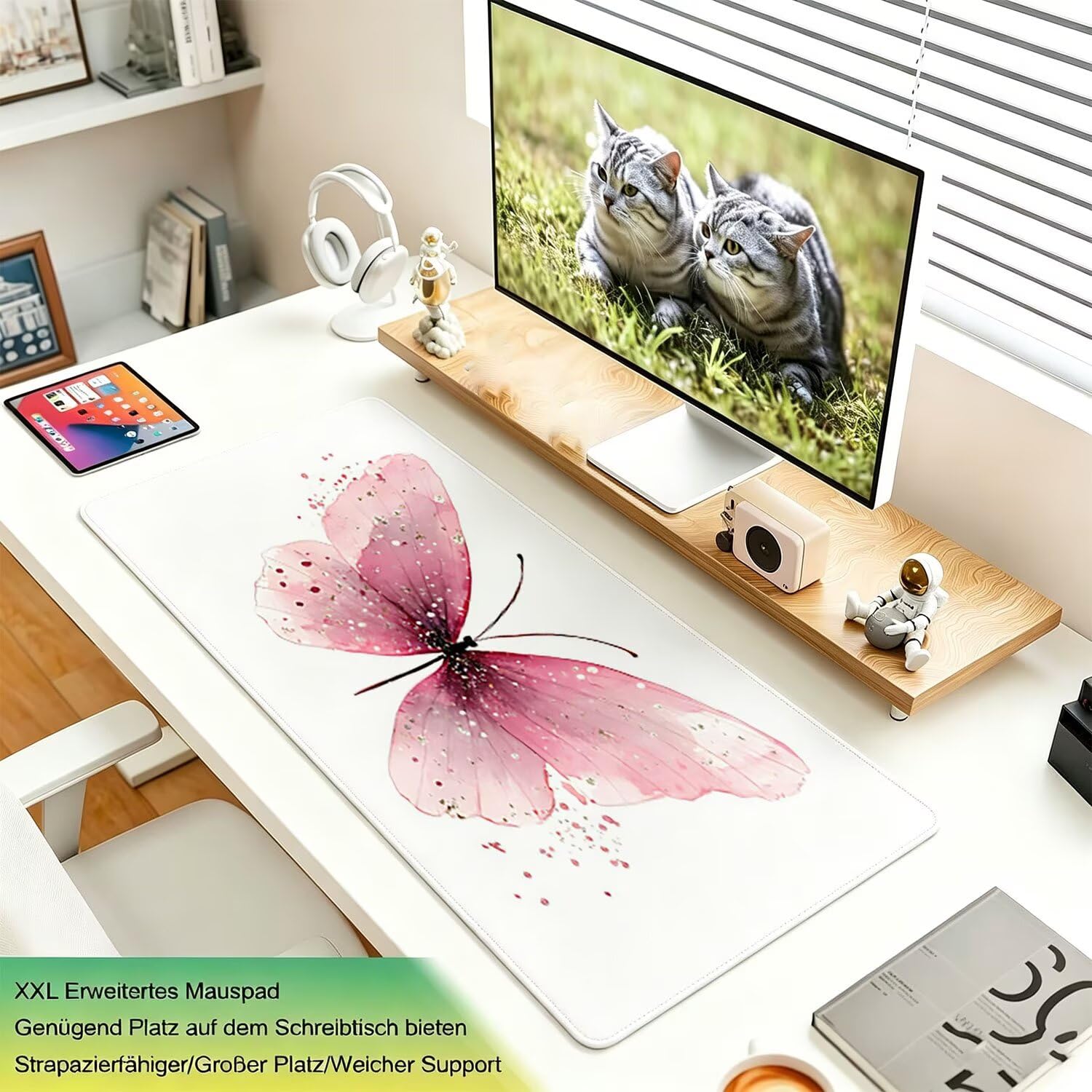 Tappetino Mouse Gaming XXL, Mousepad 1200x600x4mm rosa Farfalla 0x0-141 | Tappetino Scrivania con Base in Gomma Antiscivolo Bordi Cuciti per Computer, PC, Migliora la Precisione e la Velocità