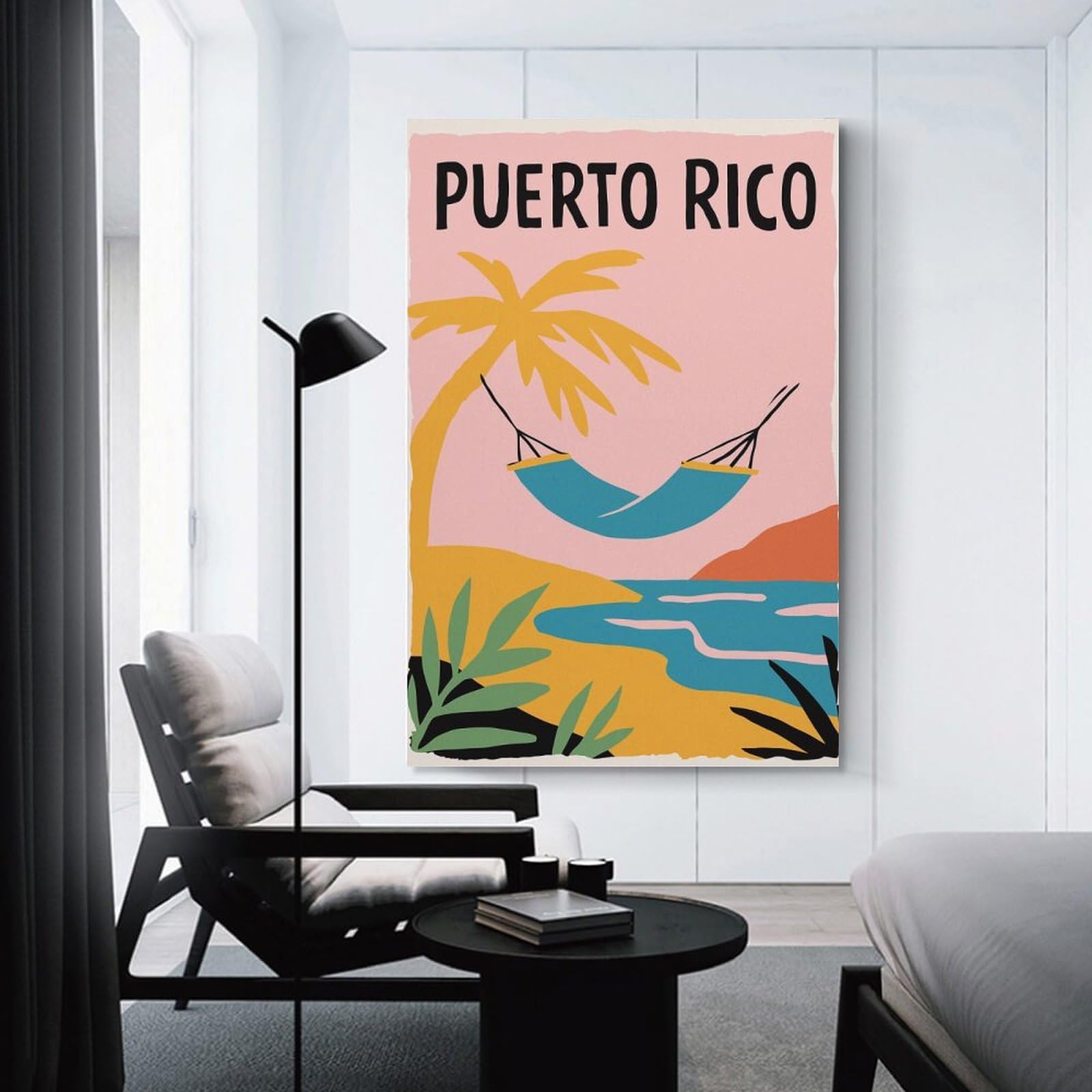 Junmoney Unframe-Style-23-1 Canvas Art Print Puerto Rico Beach Hammock Travel, 24X36inch(60X90cm), For Office, Study Or Home Workspace, Home Office Artwork With Decorative Appeal