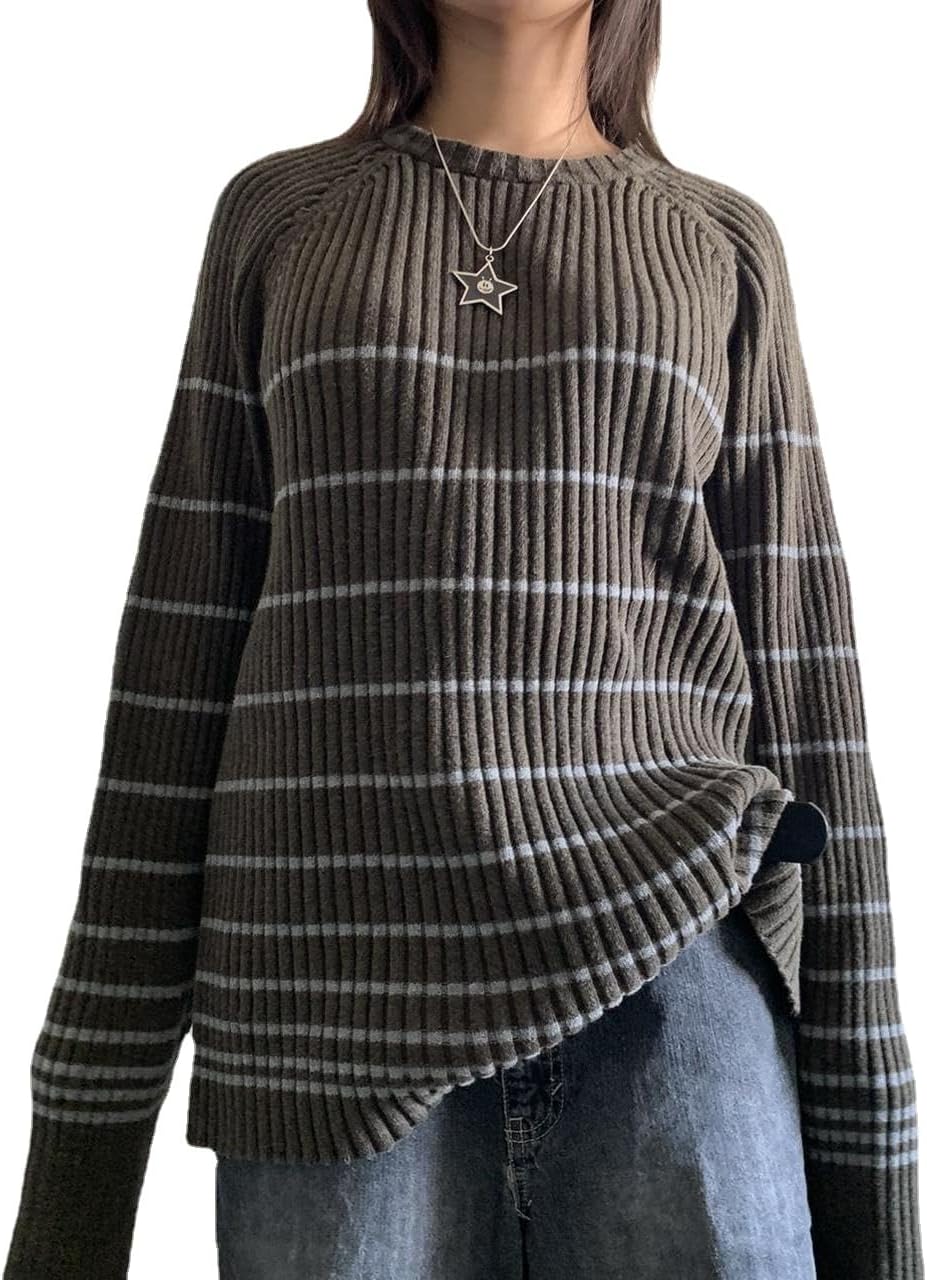 Y2K Grunge Strip Sweater 90s Cyber Punk Goth Pullover Fairycore Oversized Knit Tops Downtown Girl Emo Acubi Clothing