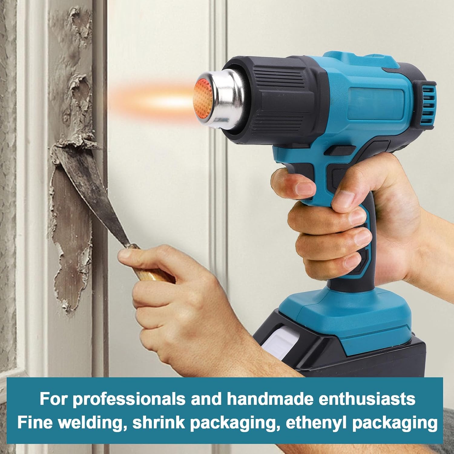 Cordless Heat Gun,Fast Heating Battery Powered Heat Gun with LCD Digital Display,3 Nozzles Heat Gun Kit,Portable Heat Shrink Gun for Shrink Wrapping, Resin,Electronics (US Plug)