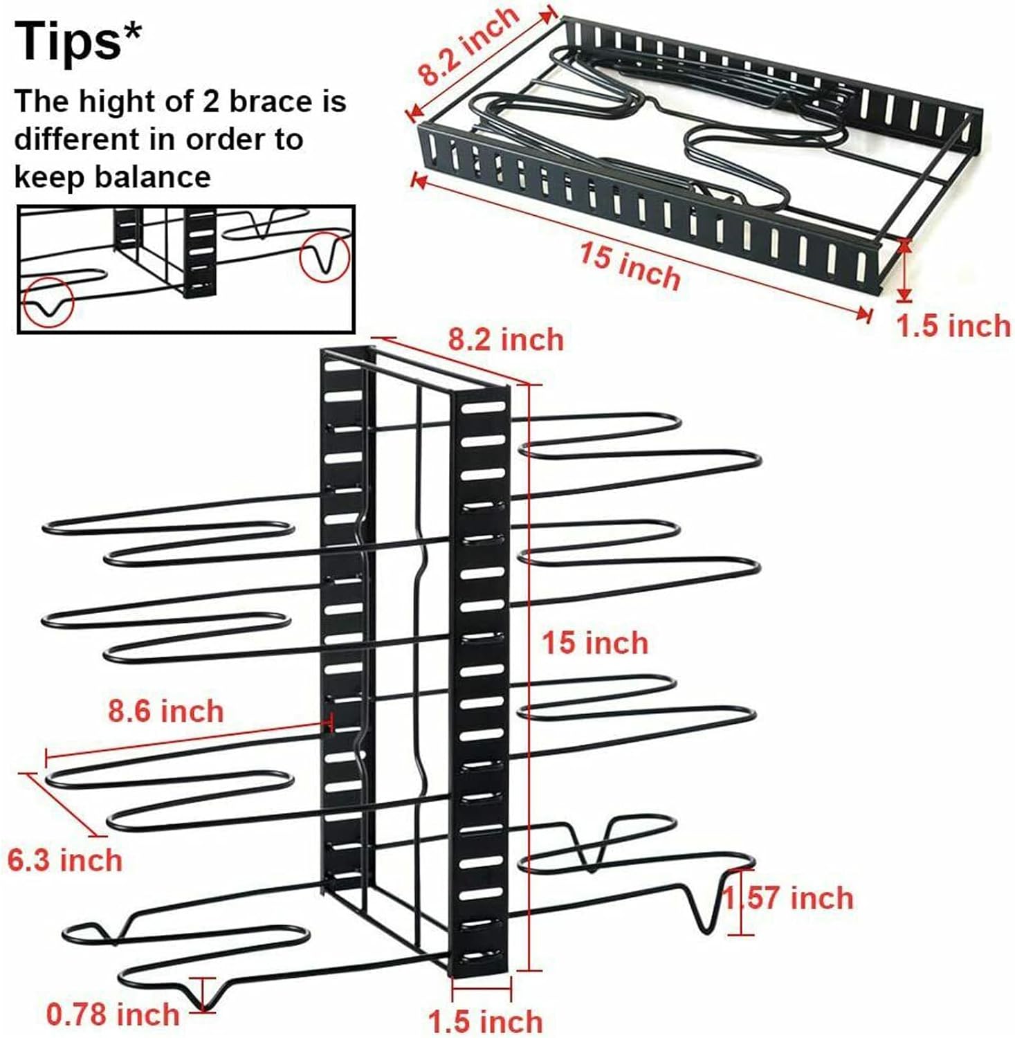 HYGRAD BUILT TO SURVIVE Pots and Pans Organizer Rack Under Cabinet with 3 DIY Methods, Adjustable Pot Pan Rack with 8 Tiers for Kitchen Cabinet Organizers and Storage