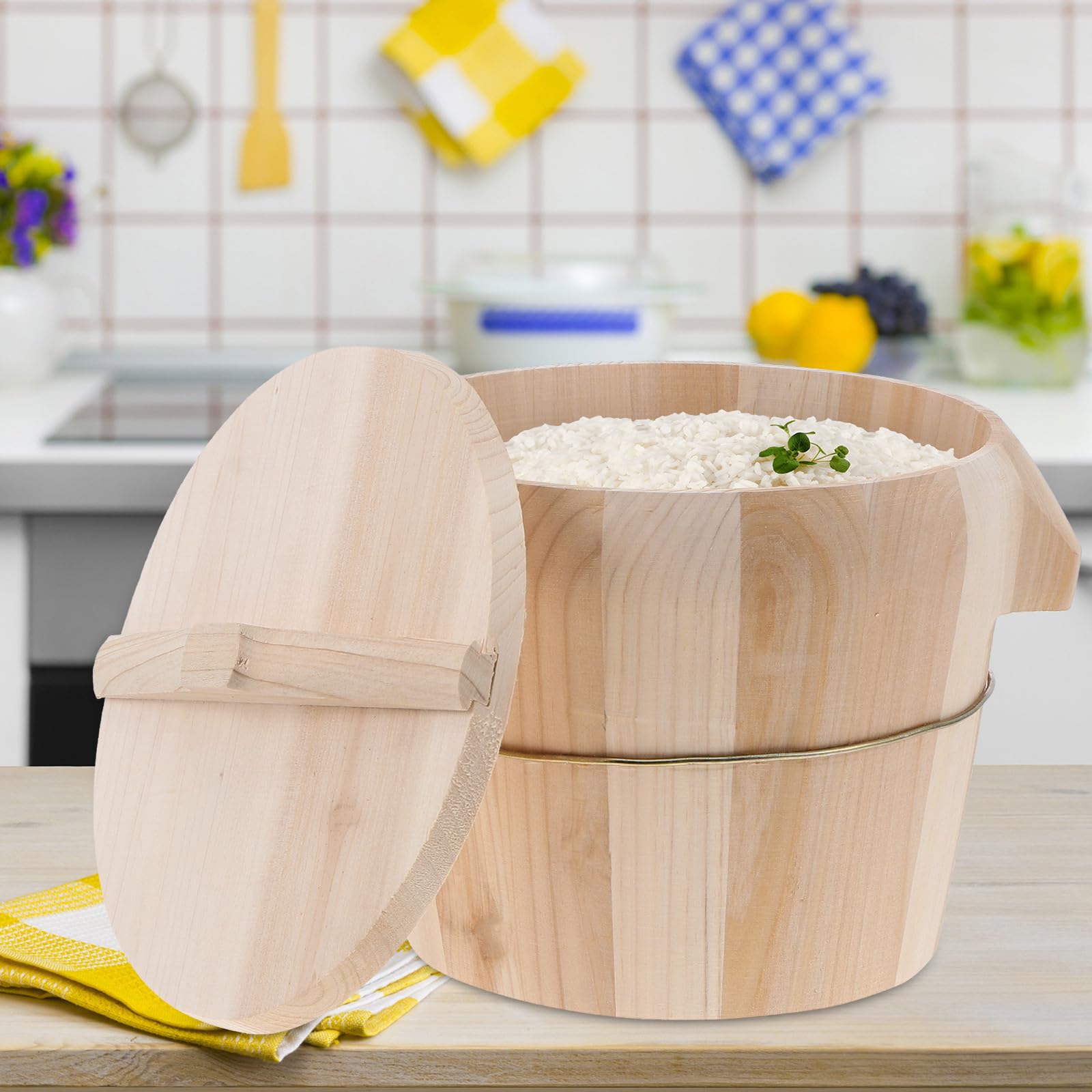 Outanaya Dampfender Reiseimer für Schnelles Reisgedämpftes Kochen Natürlicher Dampfgarer mit Beweglichem Boden und Flachem Deckel für Effiziente Küchenausstattung