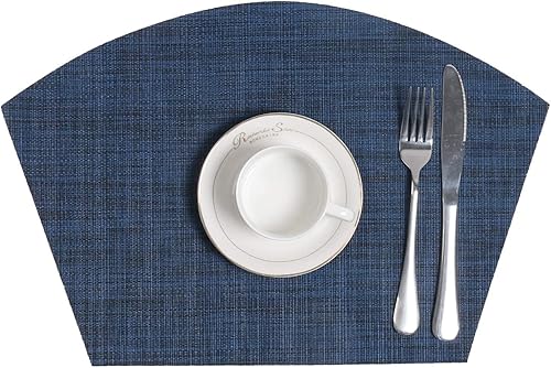 Miniatura 43 de SHACOS - Manteles individuales de PVC para mesas redondas, manteles individuales con curvatura, antideslizantes, resistentes al calor, de vinilo,