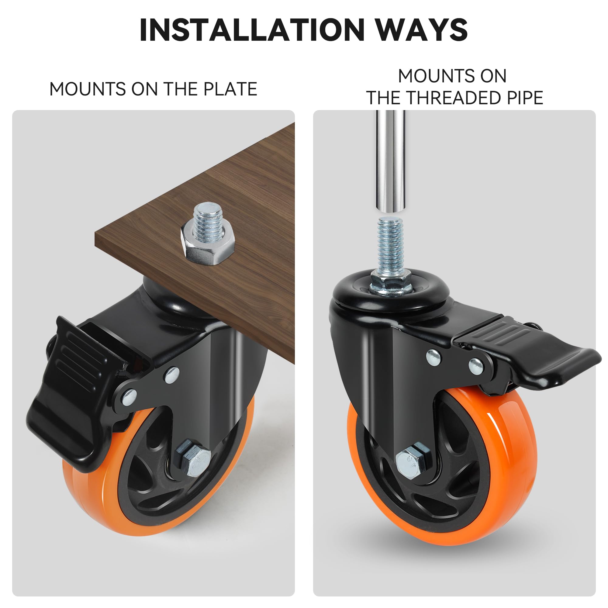 Roulette Charge Lourde 100mm Roulettes Pivotantes M12 x 30mm Roulettes pour Meubles à Tige Filetée Jusqu'à 550kg Roulettes de Transport pour Chariot à Outils, Établi