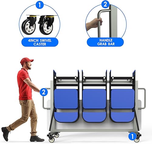 Miniatura 6 de Silla plegable gris y carrito de mesa, capacidad de peso de 400 libras, silla plegable con ruedas giratorias de 4 pulgadas que hacen que almacenar y