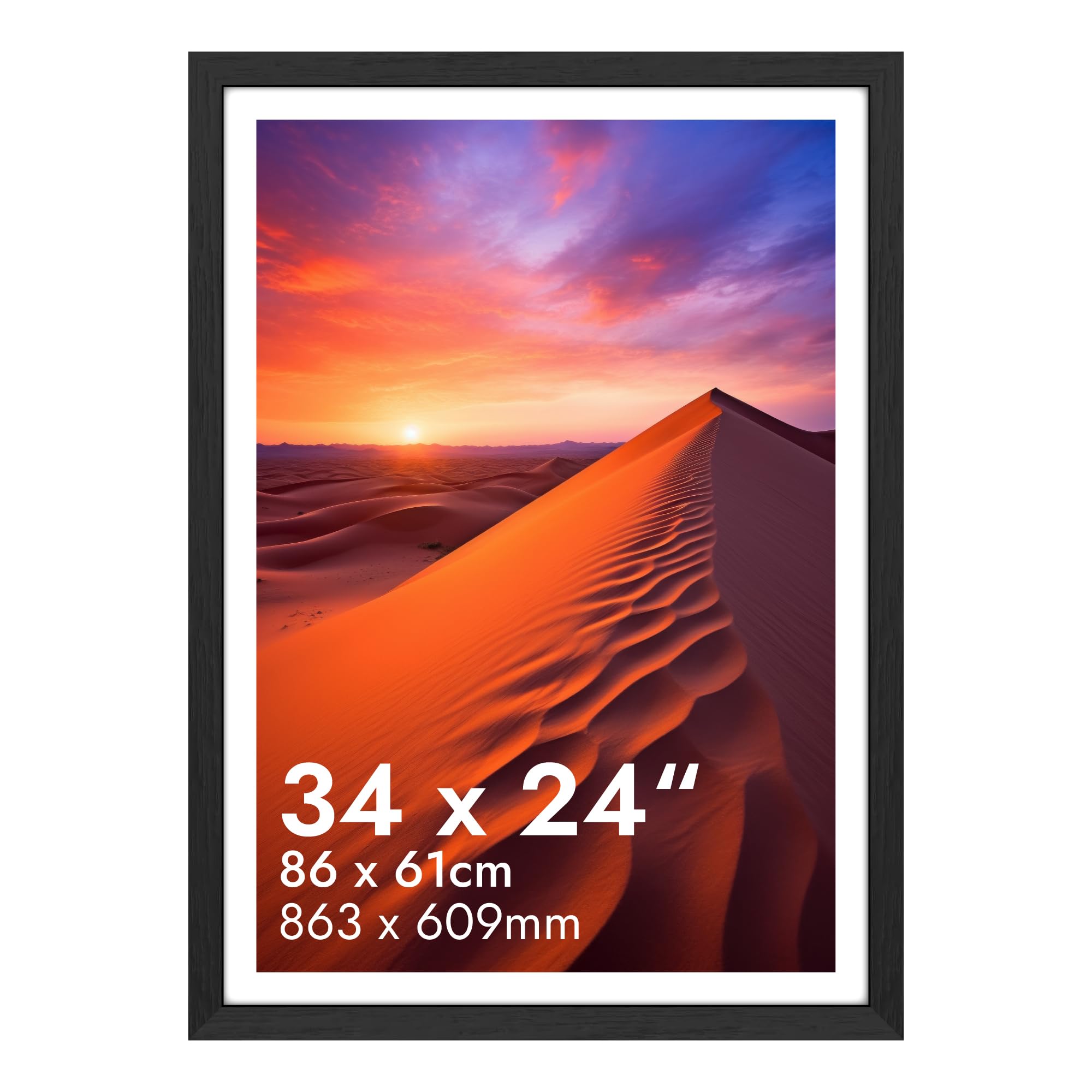 HNK Black Photo Frames 24x34 Inches Engineered Wood and Plexiglass, Photo Frame 86x61cm Dual Orientation Landscape or Portrait, Picture Frame 34x24 Wall Hanging Display Photos for Home, Office — image 1
