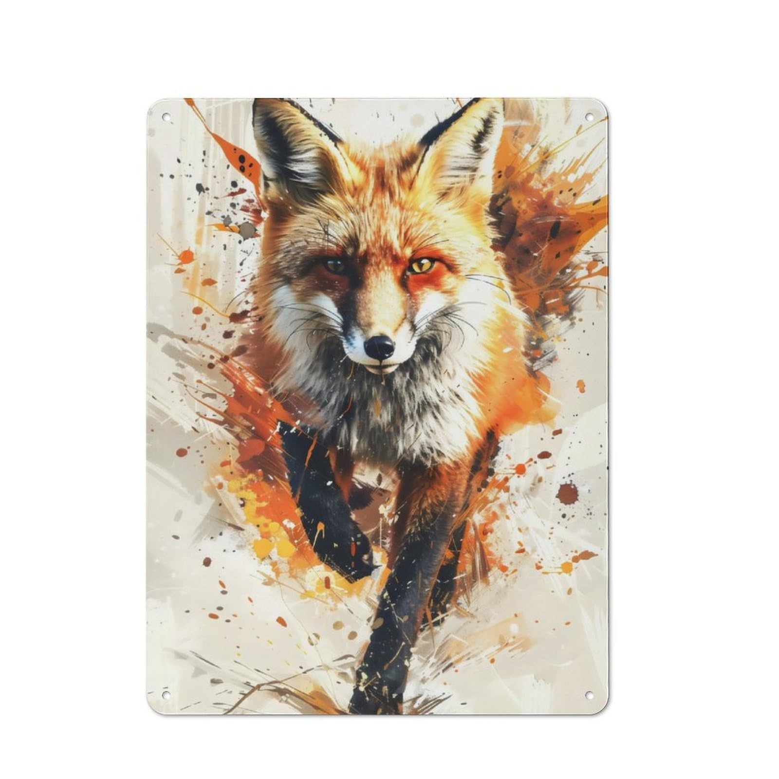Junmoney Splash Watercolor Fox 40X30cm Rustic Metal Sign With For Home Office Or Studio, Gift For Studio Owners During The Christmas Season