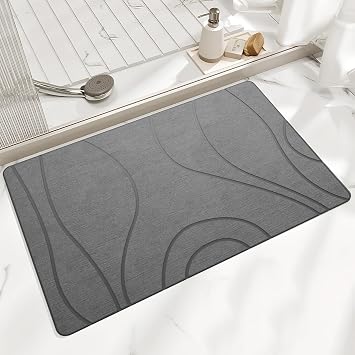 Hocklliy Diatomite Bath Mat, 60 X 40cm Stone Bath Mat Quick Dry, Non Slip Water Absorbent Drying Bathmat for Bathroom Shower Kitchen Pet Feeding Gray