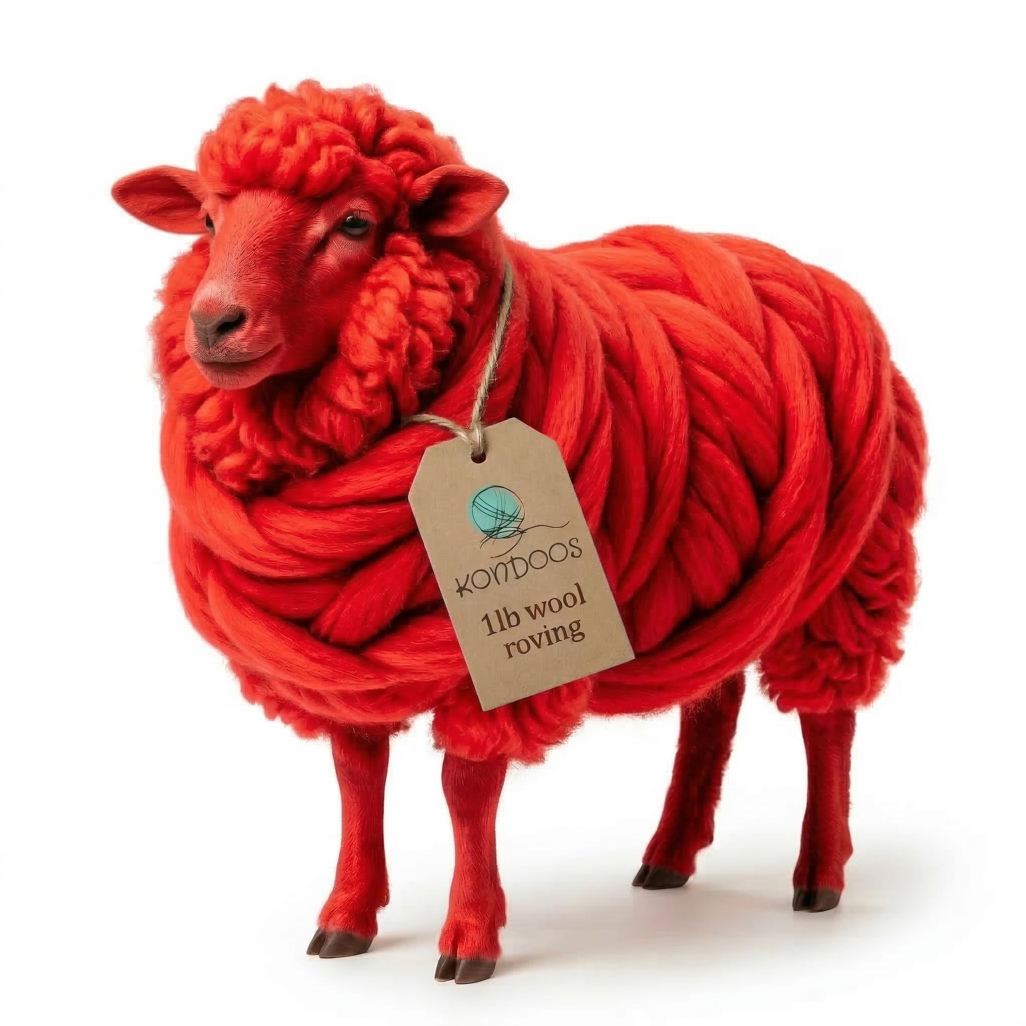 Kondoos Colored Natural Wool roving, 1 lb. Best Wool for Needle Felting, Wet Felting, handcrafts and Spinning. (Red, 1 lb)