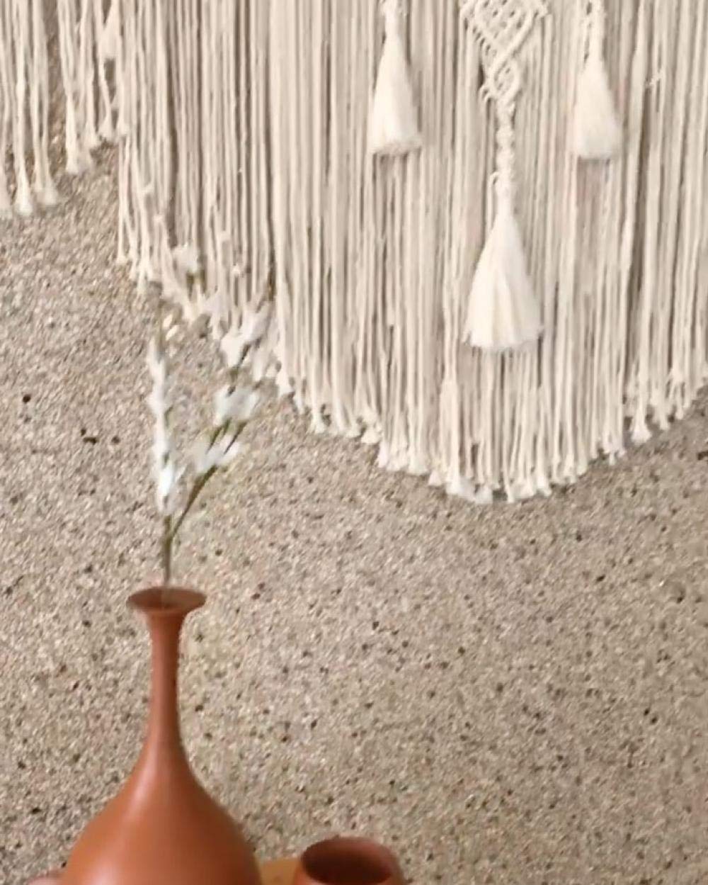 CBXSF Große Makramee Wandbehang Böhmisches Wanddekor Makramee Wandteppich Über dem Kopfteil Kunsthandwerk Gewebter Wandteppich Hochzeit Dekoration Natürlicher Holzstab,97cm B X 80cm L