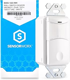 Occupancy Motion Sensor in-Wall Switch, SWX-123-WH, Dual Tech PIR & Acoustic, Manual On (Vacancy Mode), 120/277V, 800W/1200W, 1-Pole, No Neutral, White, Made in USA