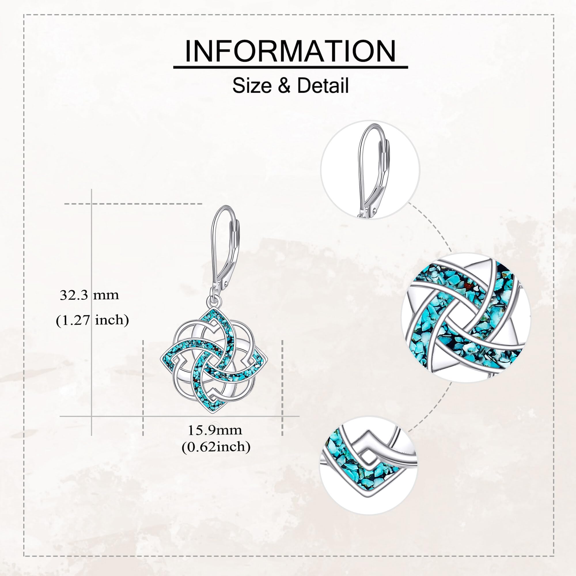 YAFEINI Keltische Knoten Ohrringe 925 Sterling Silber Keltischer Knoten Leverback Ohrringe Türkisfarbene Baumelnde Ohrringes Irischer Schmuck Geschenke für Damen