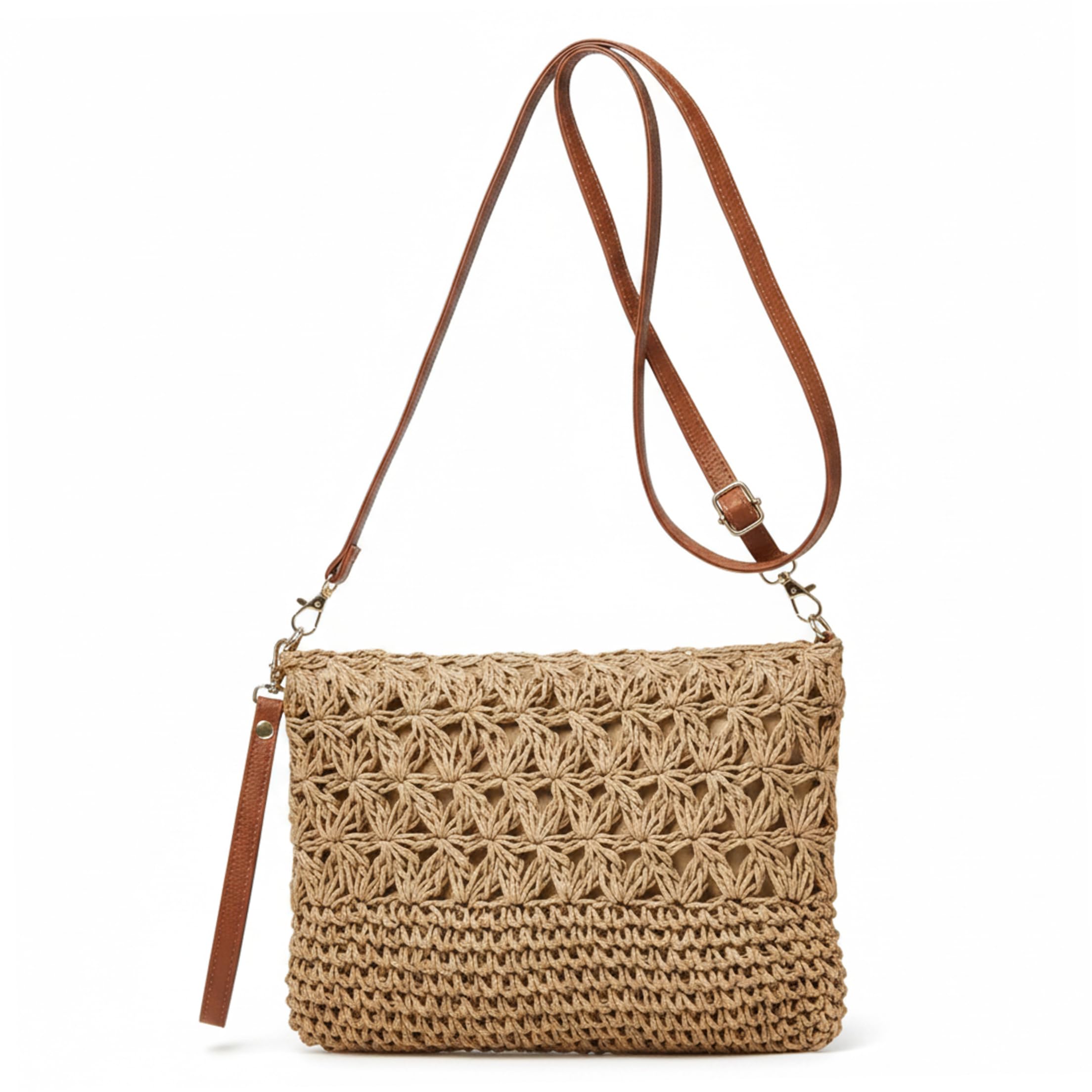 Awnsimfreien Unisex Camel Straw Bag, Straw Beach Bag Handwoven Cutout Cross-Stitch Raffia For Women Crossbody & Wrist Bags, Beach