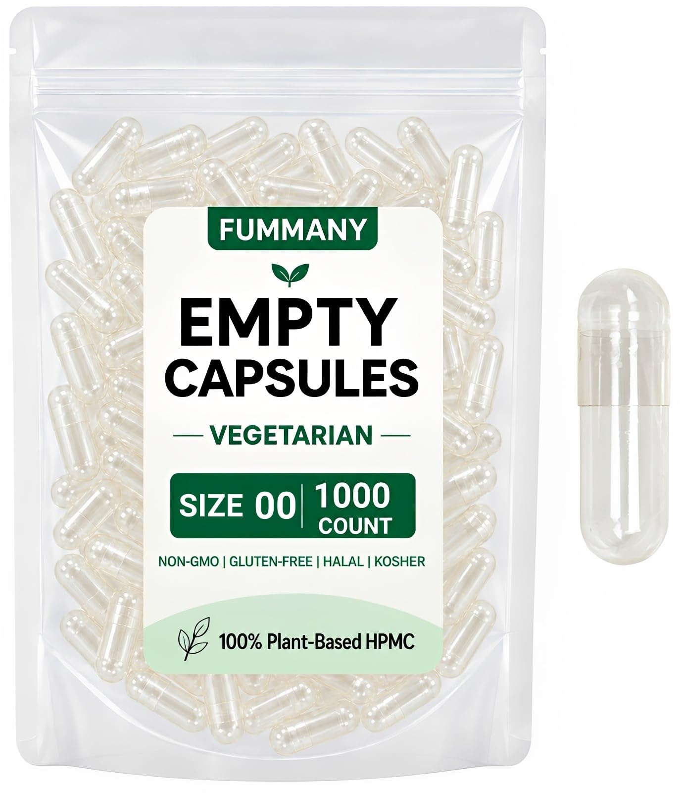 Size 00 Clear Vegan Empty Capsules, 1000 Count Veggie Capsules