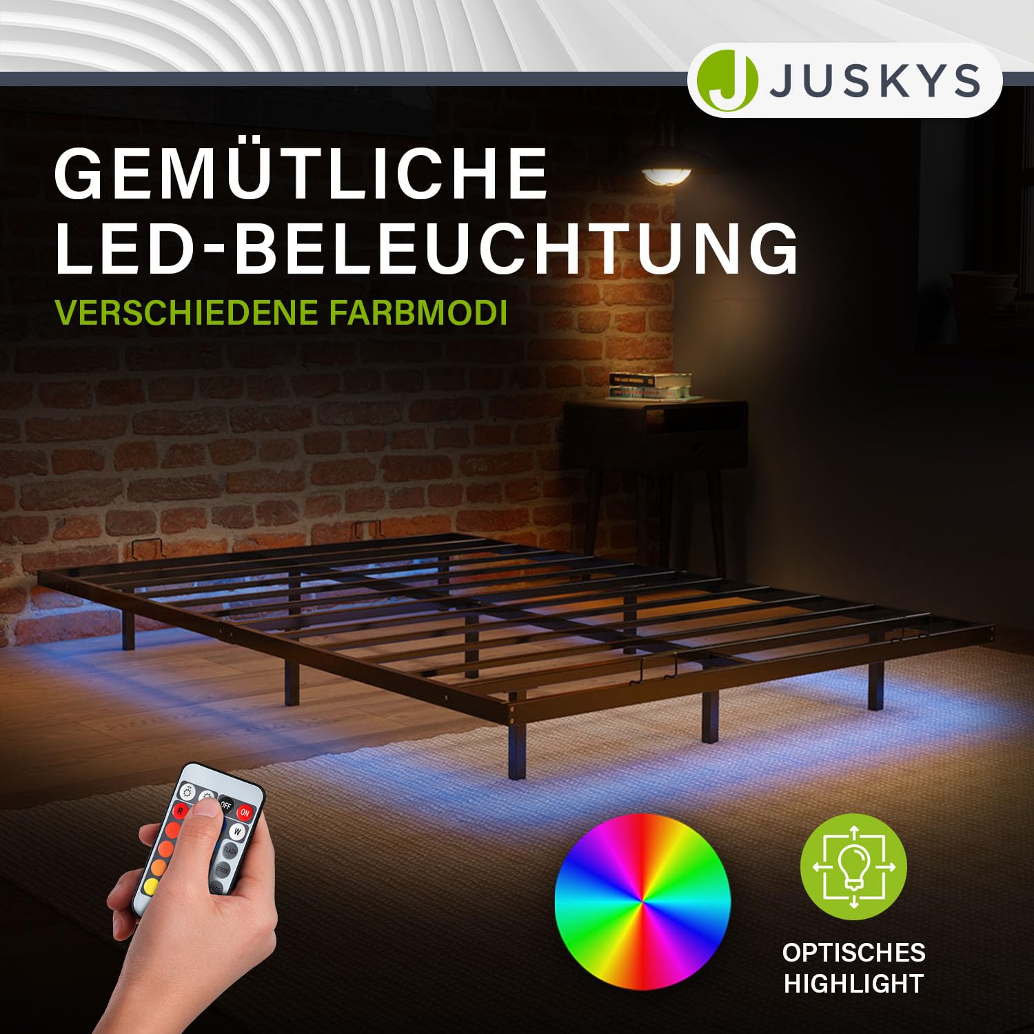 Juskys Metallbett Palamos 140x200 cm mit Lattenrost & LED Beleuchtung - Schwebebett minimalistisch & modern - Jugendbett, Bettgestell, Bett - Schwarz