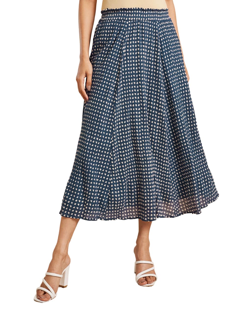 fabindia Indigo Cotton Hand Block Printed Midi Skirt-picture-14