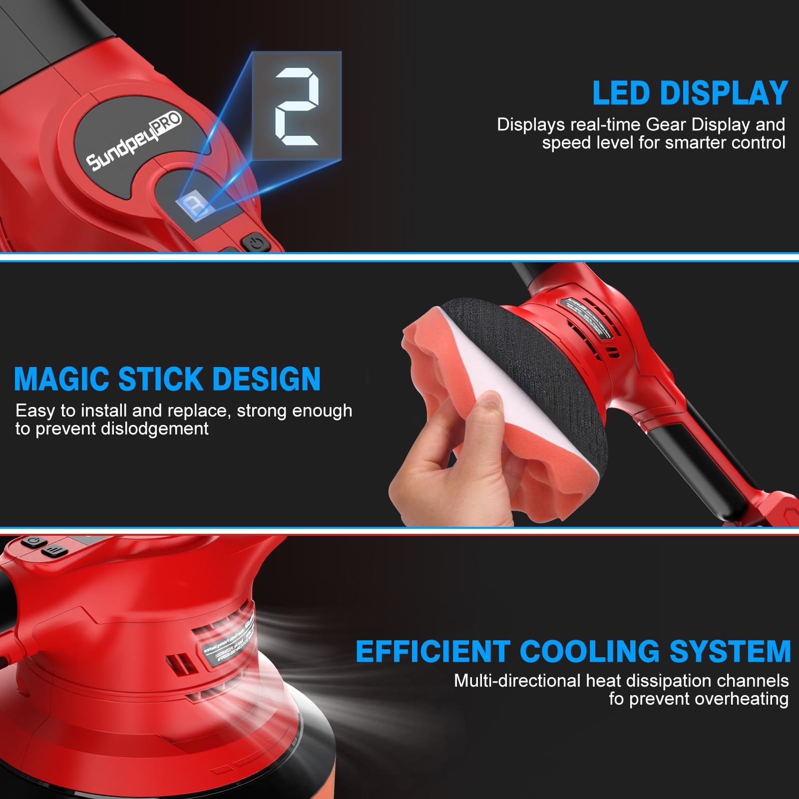 SundpeyPRO Car Buffer Polisher - 8 Speed, 8000RPM -6