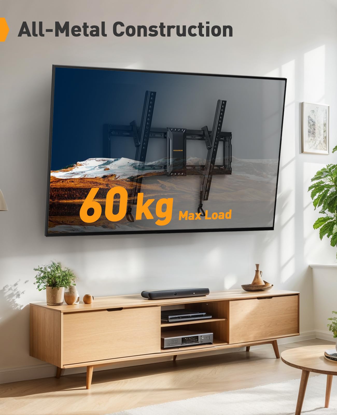 Perlegear Supporto da Parete Inclinabile da 37a 82 Pollici, Staffa TV Fino a 60 kg, Ultra Sottile Braccio TV Max VESA 600x400 mm, PGLT12B