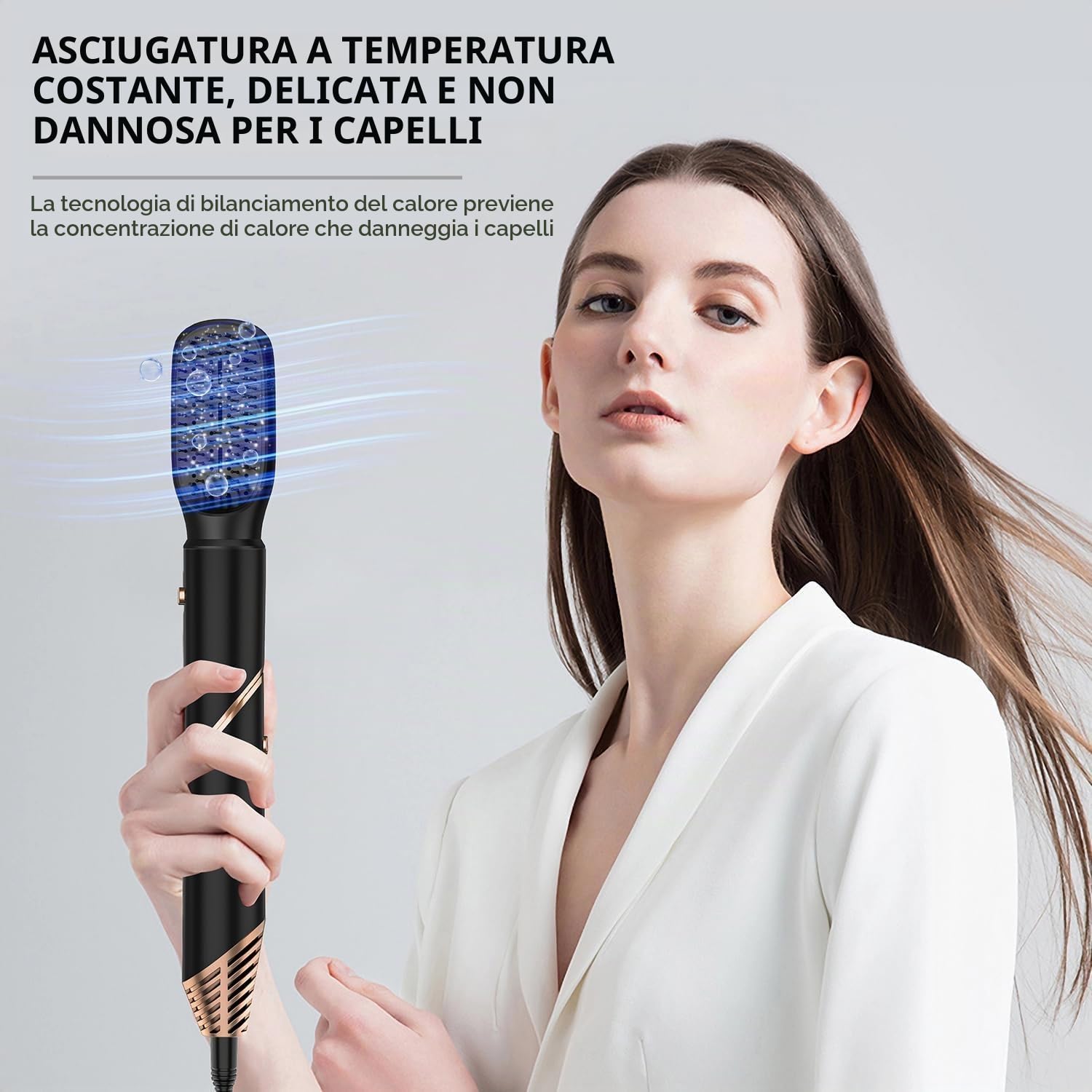 UKLISS Spazzola Asciugacapelli & Air Styler 5 in 1, Spazzola Ad Aria Calda 1000W Asciugatura Rapida Airstyler per Capelli Ricci, Volumizzante, Lisciante, Regali per Donne (Oro Nero)