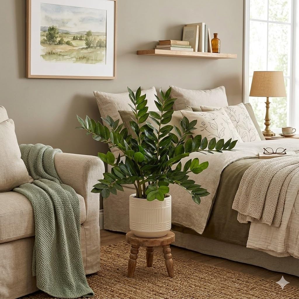 Artificial ZZ Plant for Indoor Decor 34" Fake Plant Potted Plastic Plants for Home Office Desk Farmhouse Room Bathroom Decor