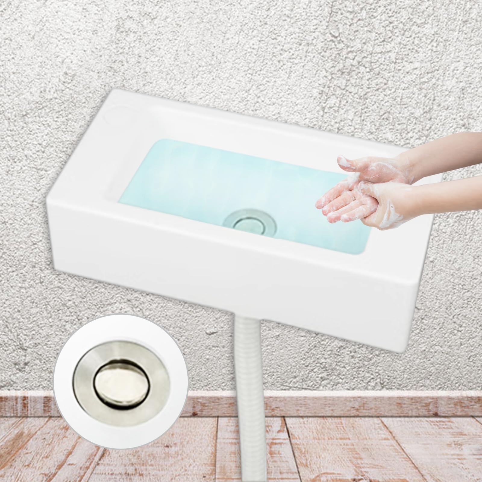 Lavabo Suspendido,40x20x11cm(WxDxH),Blanco rectángulos plástico Lavabo,que es ligero,Lavabo artístico para cualquier lavadero, hogar o sala de calderas (B)