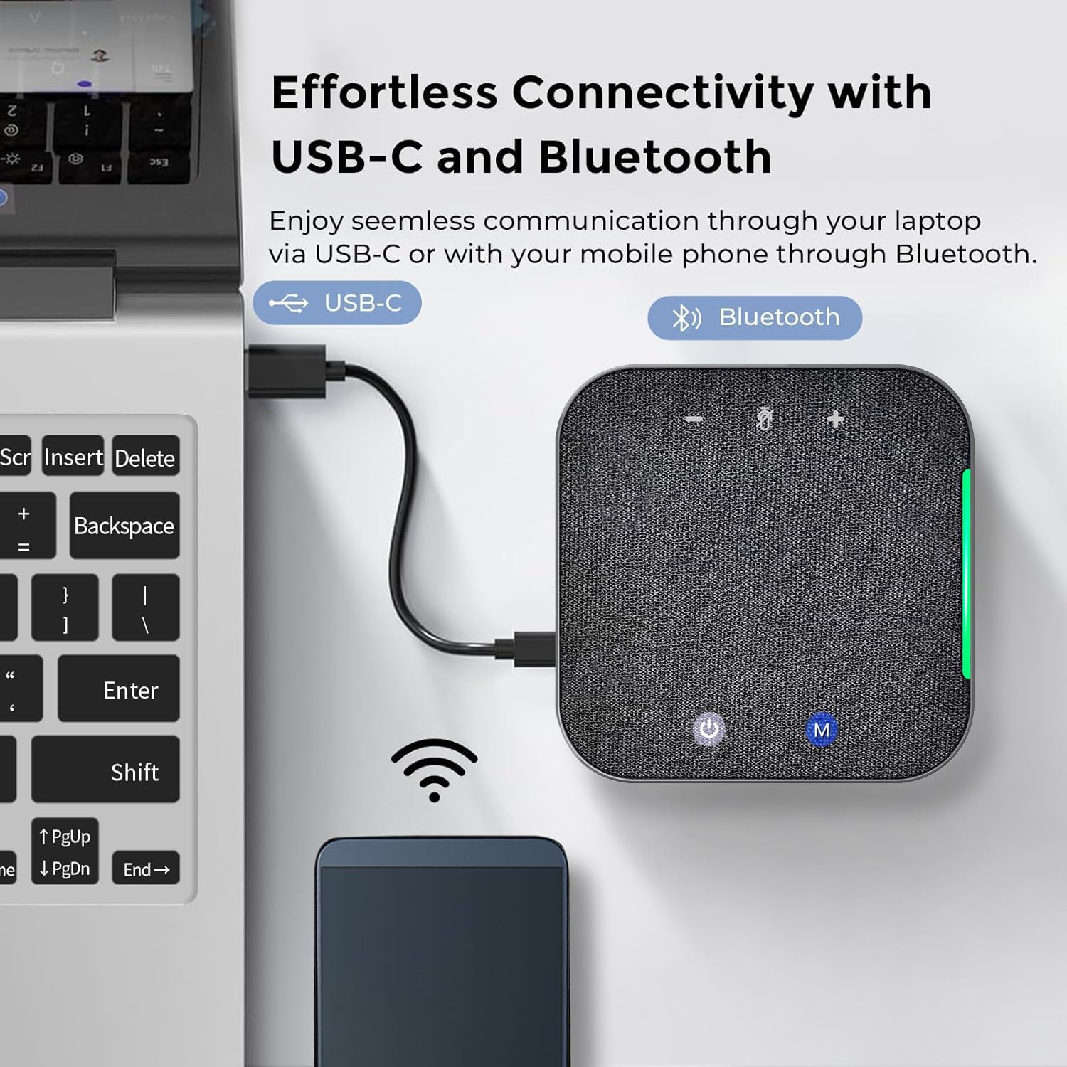 eppfun Altoparlante per Conferenze Bluetooth, con 4 microfoni cancellazione del rumore, Compatibile con Zoom, Teams, Skype, Home Office