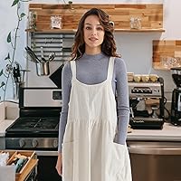 Vista 7 de Surblue Delantal de lino de algodón con espalda cruzada para mujer, con bolsillos, vestido para hornear, cocinar, jardinería