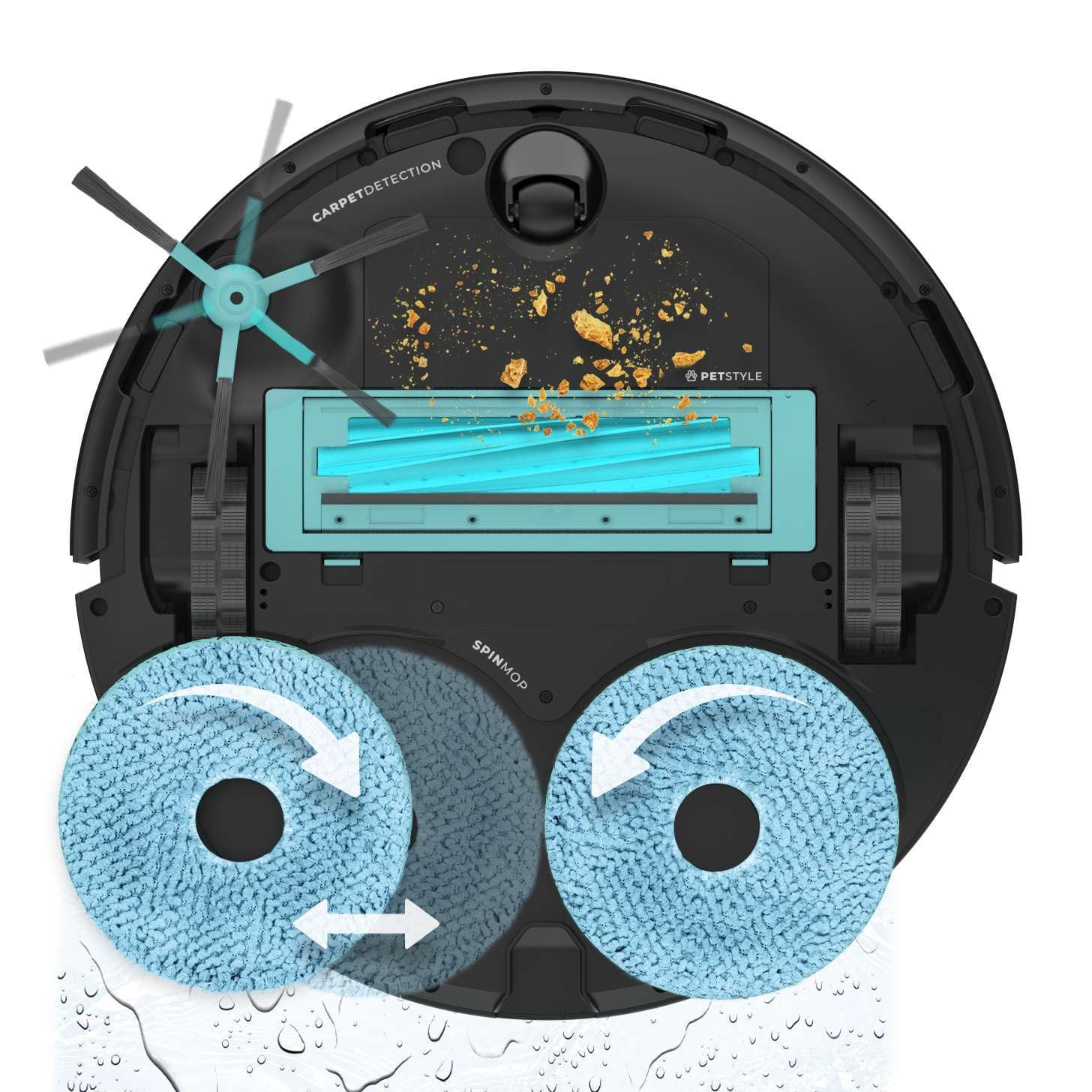 Cecotec Robot Aspirador y Friegasuelos Conga 15090 SpinArm Home&Wash. 8000Pa, App, Navegación Láser, Base Autovaciado con Tanques de Polvo y Agua, Limpieza-Secado de Mopas, Cepillo Silicona y Mopas