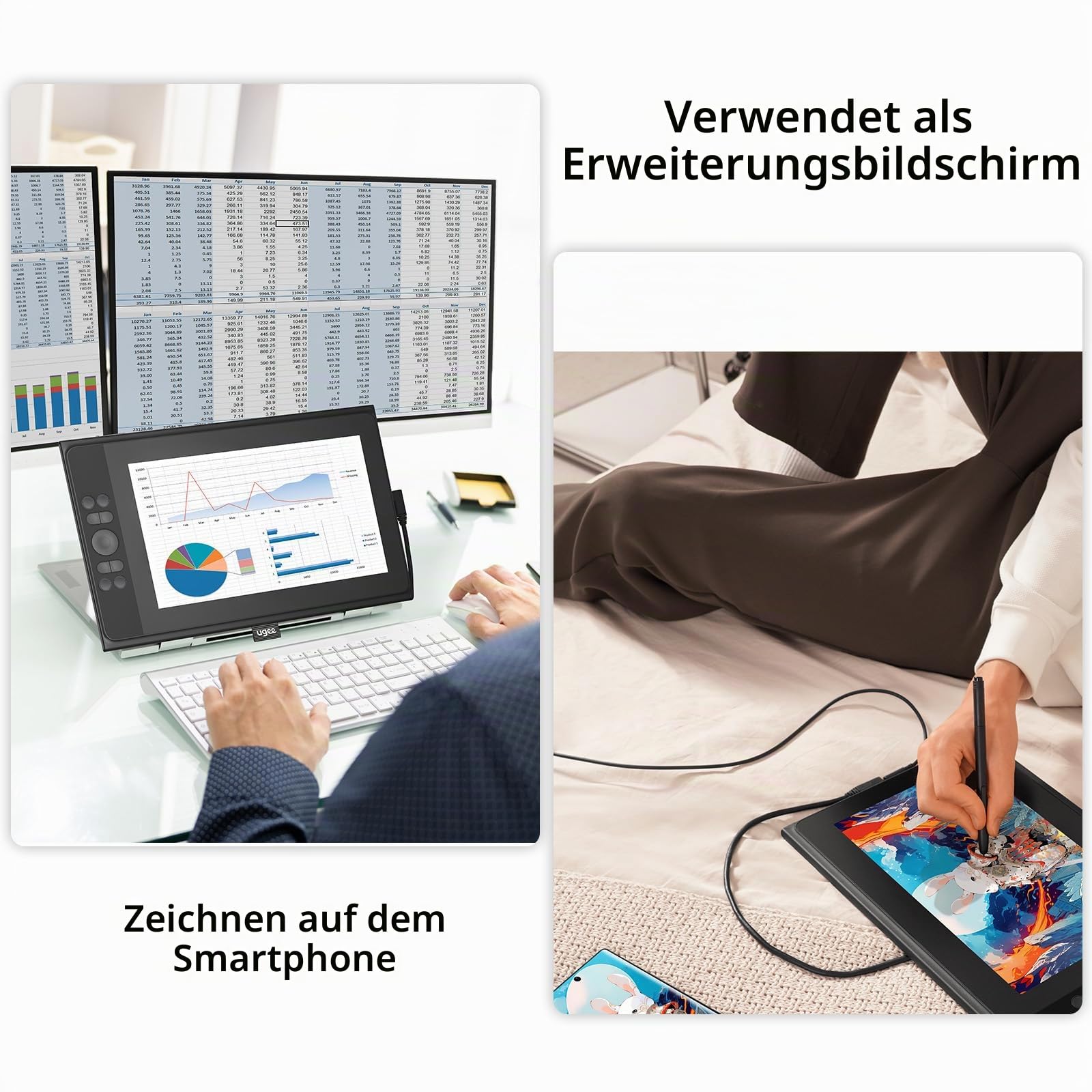 UGEE 147 % sRGB Grafiktablett mit UE12P-Display, 11,9 Zoll (29,5 cm), blendfrei, Grafiktablett ohne Akku, für Android/Windows/Mac OS/Chrome OS