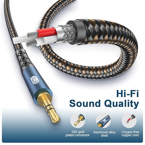 Miniatura 4 de EMK Cable auxiliar de 90 grados de 0.138 in, cable auxiliar estéreo macho a macho para automóvil, chapado en oro de 24 quilates, calidad de sonido