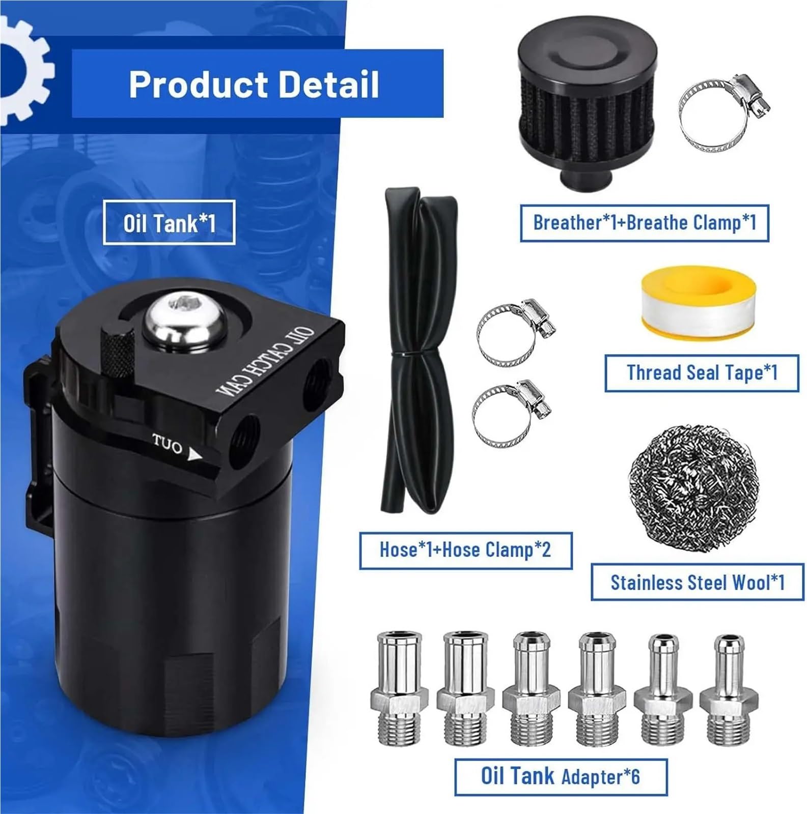Crankcase Separator Kit Crankcase Oil Breather Zestaw do zbierania oleju, zbiornik z przegrodami i filtrem odpowietrzającym, uniwersalny aluminiowy(Black)