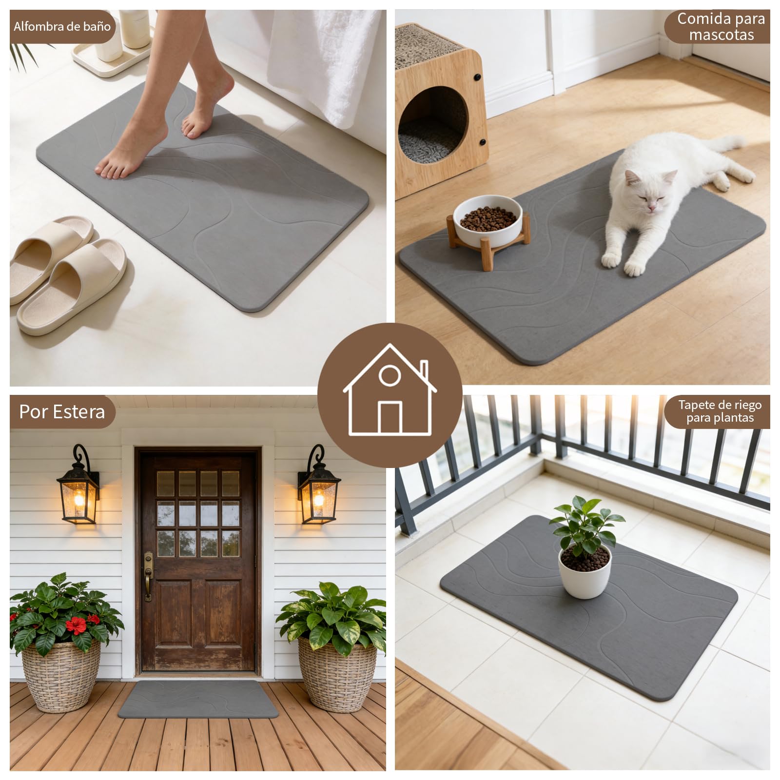 Eralove Alfombra Diatomita Baño 60x40cm, Absorción Ultra Rápida y Secado, Sin Olores,Alfombrilla Baño sin Olores, para Bañera y Ducha (Gris Oscuro)