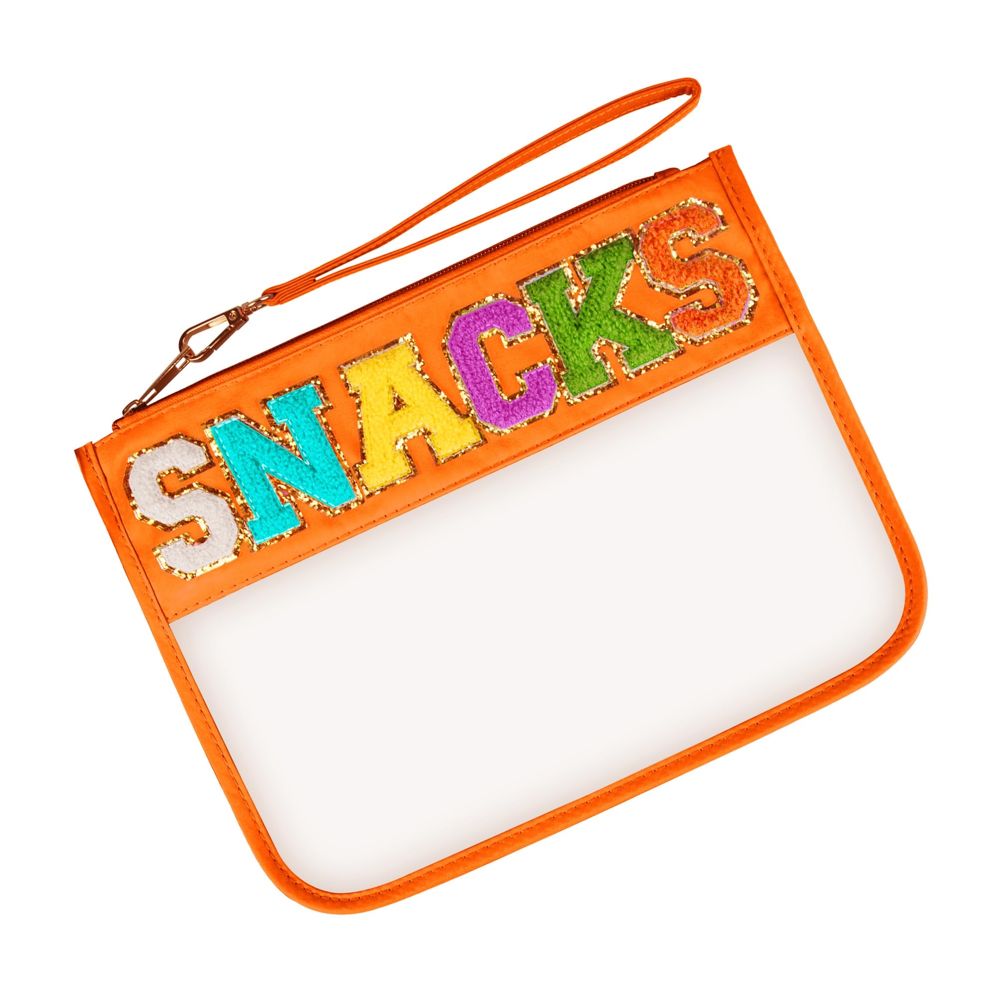 Ebbniur Chenille Letter Clear Bag, Travel Makeup Letter Bag with Zipper, Waterproof Transparent PVC Cosmetic Bag, Cute Snacks Bag Portable Stuff Bag