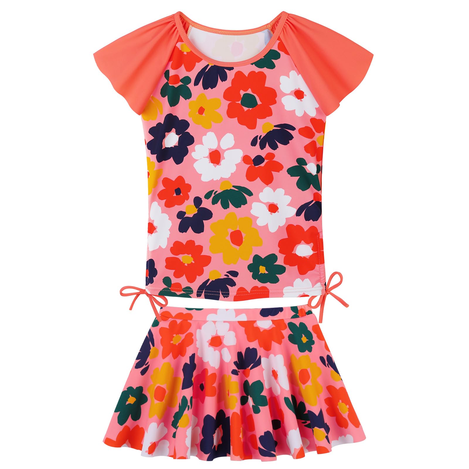 Girls Rash Guard 2 Pieces Bathing Suit UPF50+ Swimsuit with Swimming Skirt Swimwear 2-14Y