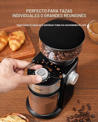 Miniatura 4 de SHARDOR Molinillo de café eléctrico 2.0, molinillo de rebabas ajustable con 16 ajustes precisos de molienda para 2-14 tazas, color negro