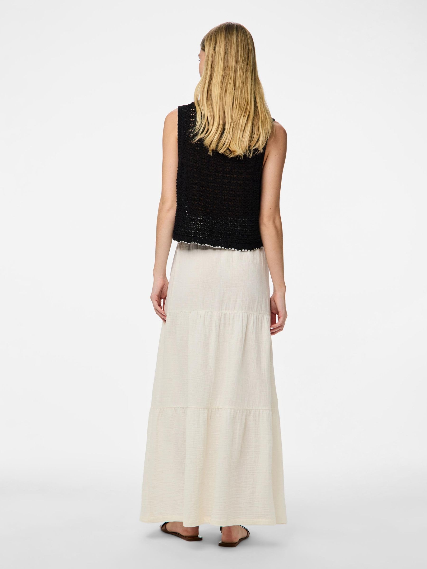 PIECES Pcsikka Hw Maxi Skirt WVN Noos Rock, Cloud Dancer, M