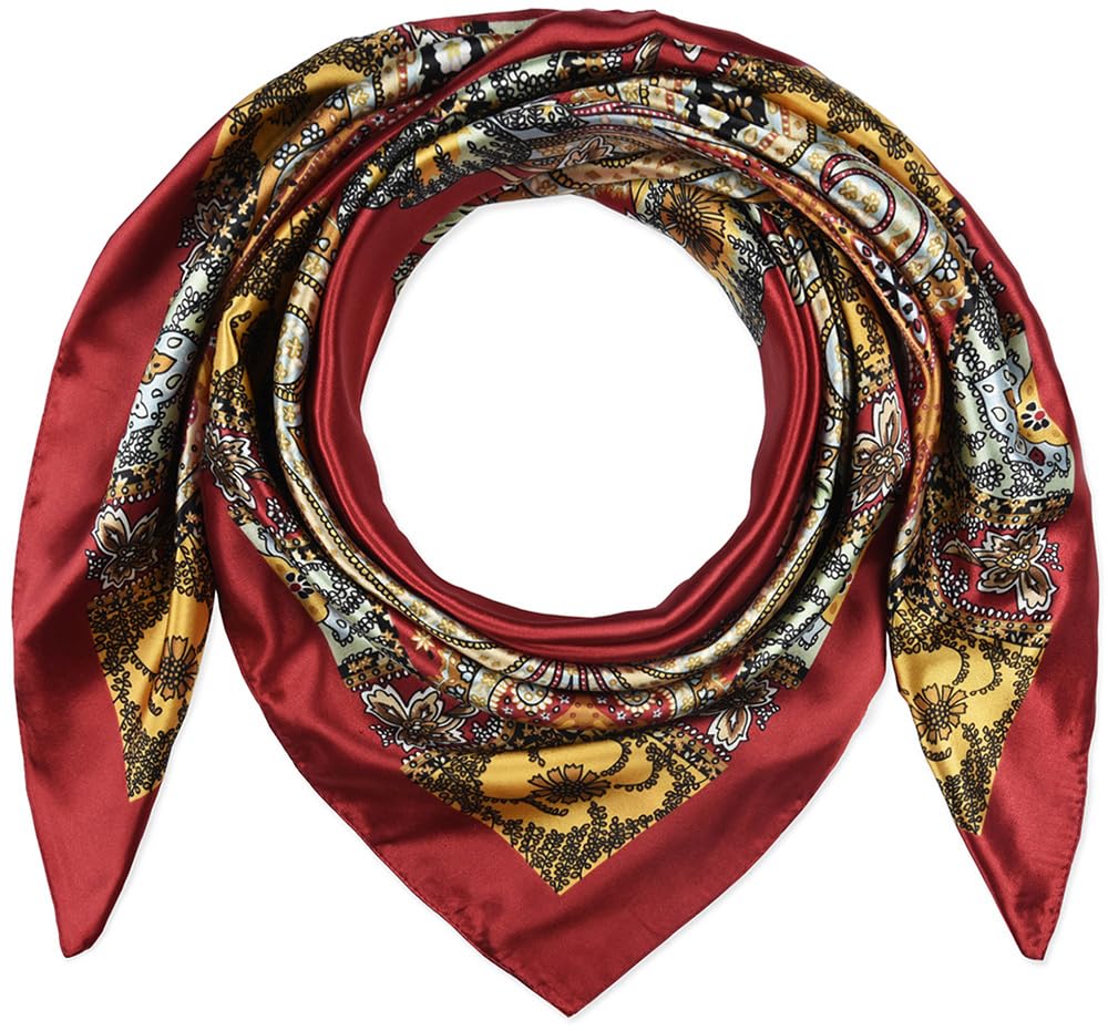 Corciova Women's 154 Red Totem 35 Large Satin Square Silk Like Hair Scarf Wrap Headscarf Red Totem Curly Headband Tie Sleeping At Night Fashion