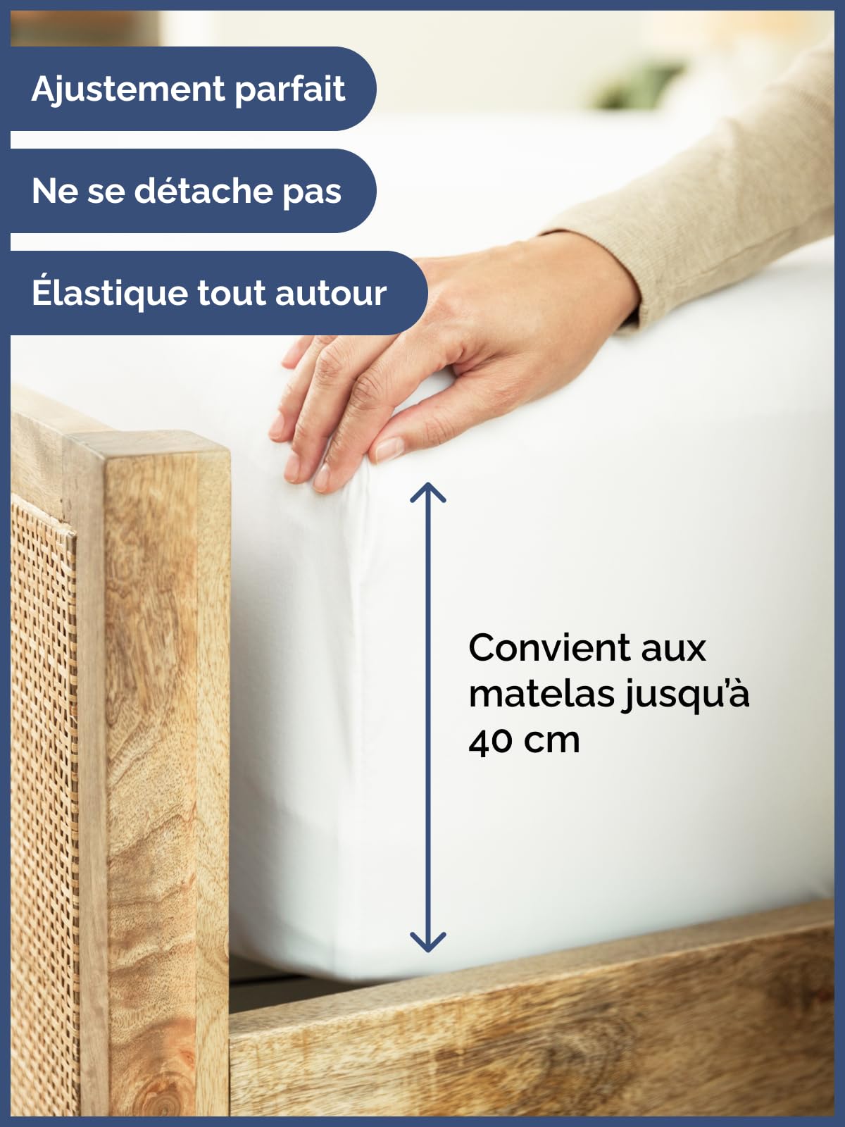 Drap Housse Grand Bonnet 160x200 - Coton Doux 400 Fils 40cm (16") - Blanc | Doux, Confortable, Élastique Intégral, Matelas Épais, Respirant, Infroissable, Qualité Hôtel, Hypoallergénique, OEKO-TEX