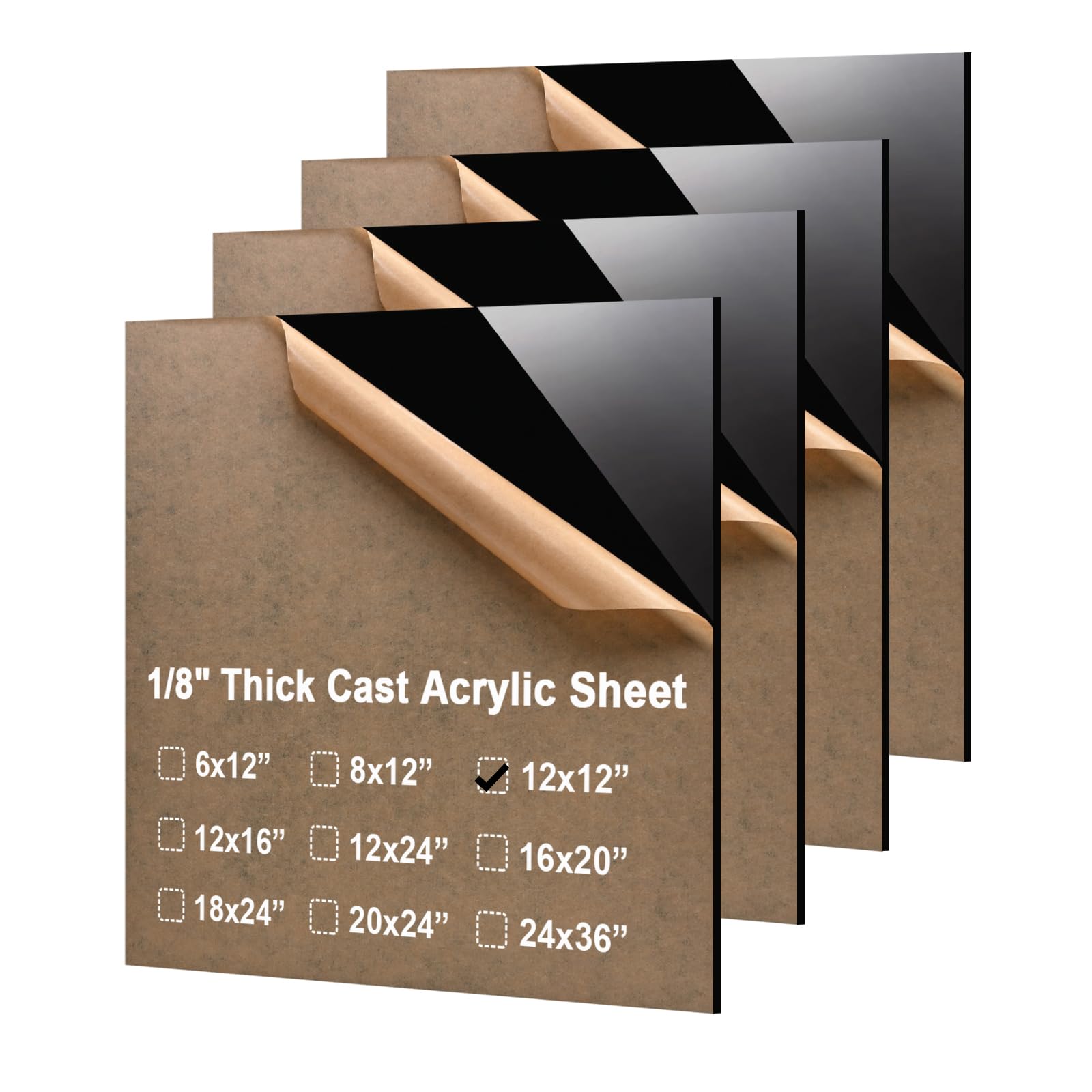 KINLINK 12x12 Plexiglass Sheets 1/8 inch Thick - 3mm Black Cast Acrylic Sheet, Plastic Board Polycarbonate Sheet for DIY Project, Craft, Table Top, Acrylic Sign and Wedding Invitation 4 Pack