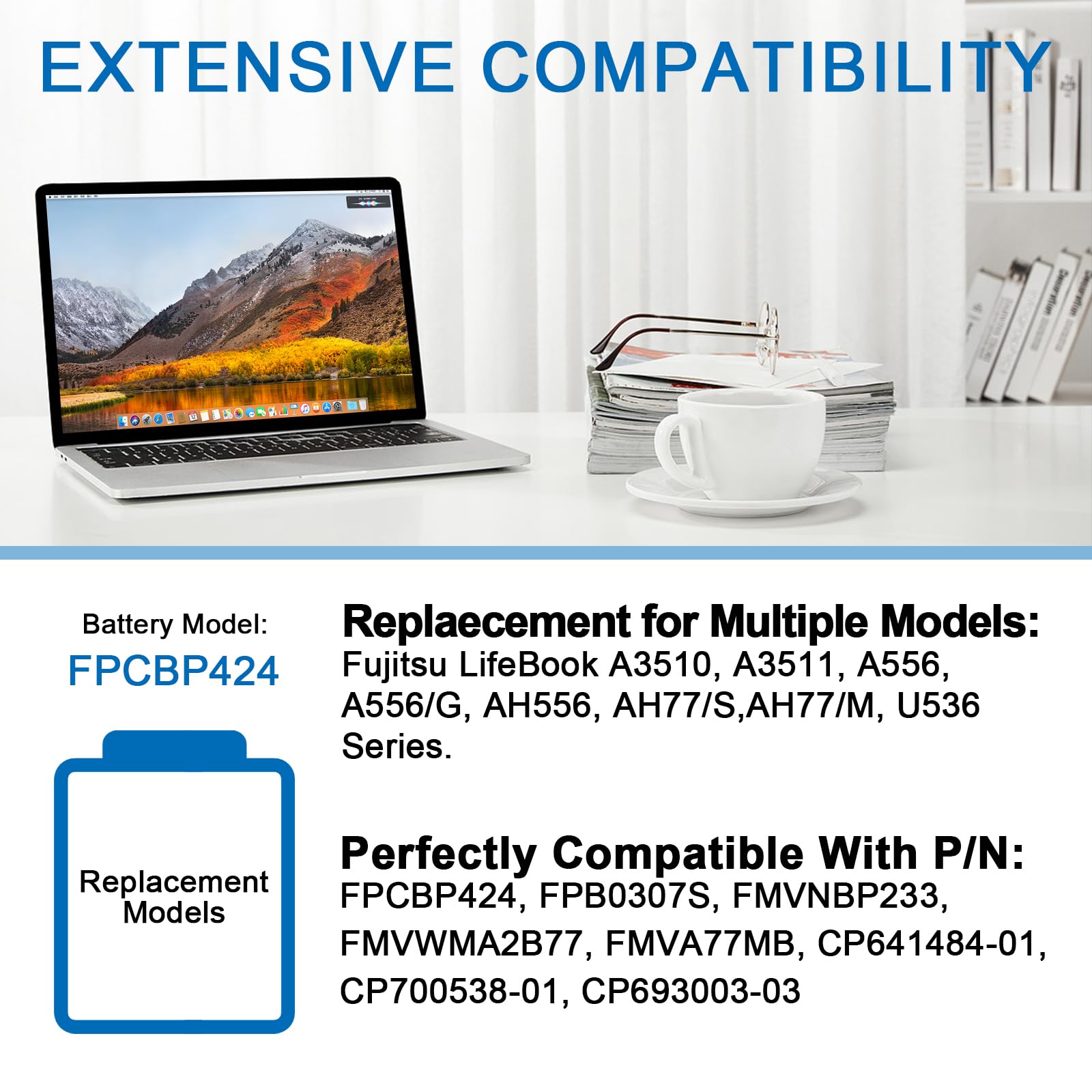 FPCBP424 Laptop Akku Kompatibel mit Fujitsu LifeBook A3510 A3511 A556 A556/G AH556 AH77/S AH77/M U536 Serie, Laptop Akku Ersatz für FPB0307S FMVNBP233 FMVWMA2B77 FMVA77MB