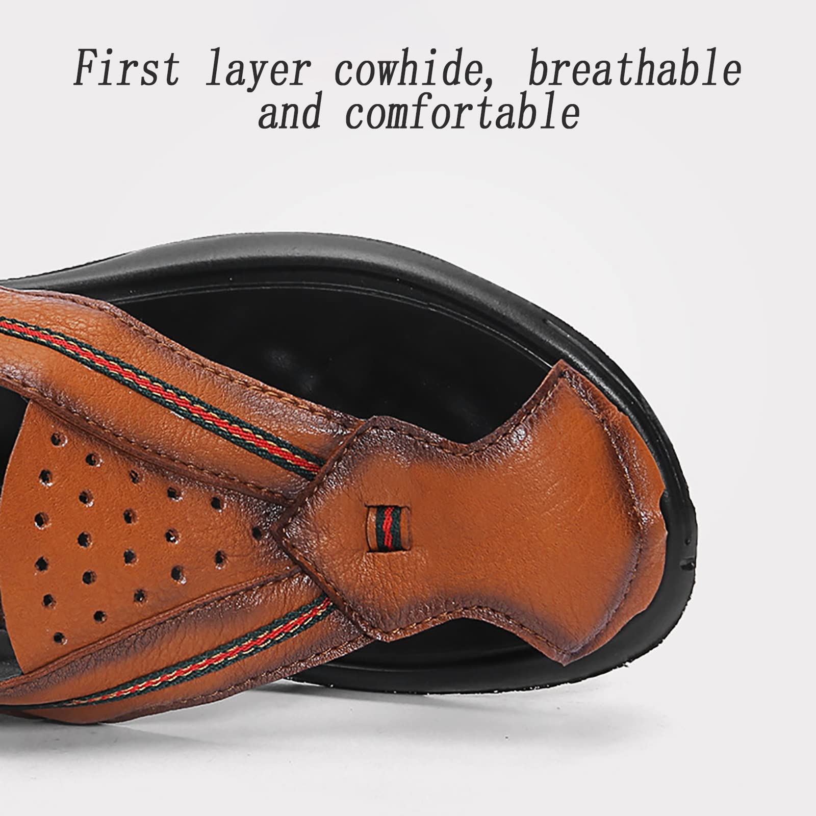 CLSQLXYJZC Zapatillas de Playa Antideslizantes para Hombre, Suela de Goma de Verano, Sandalias de Cuero con Punta Cerrada, Zapatillas Casuales Transpirables y livianas con Correa de talón Ajustable