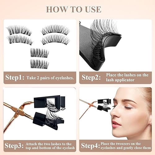 Miniatura 2 de Pestañas magnéticas, 2 pares de pestañas magnéticas reutilizables de 1 capa sin delineador de ojos, aspecto natural, pestañas dobles 3D 5D sin