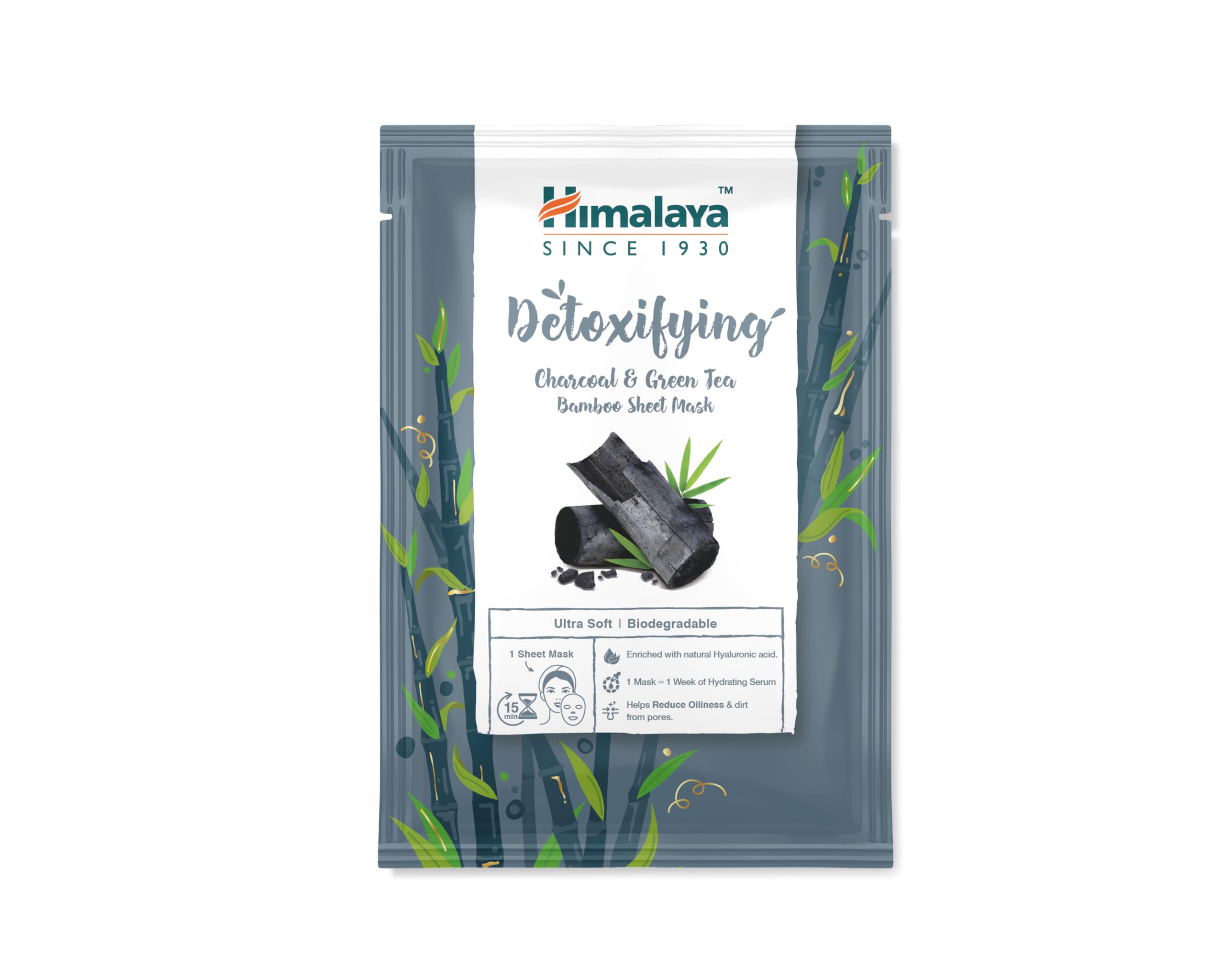 Himalaya Since 1930 Himalaya Detoxifying Charcoal & Green Tea Bamboo Sheet Mask | Anti-pollution, unclogs pores- 30g