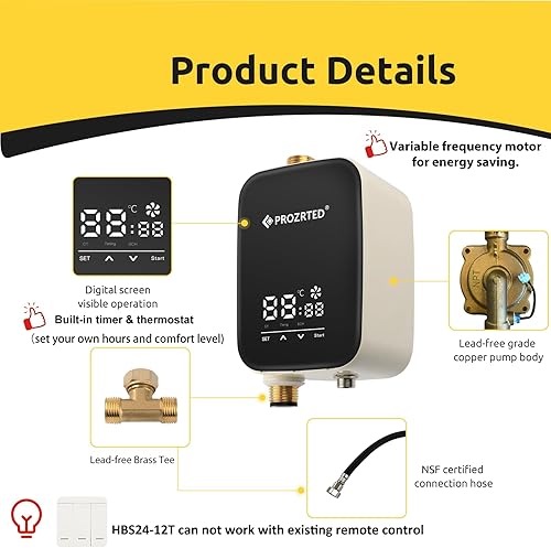 Miniatura 6 de Kit de bomba de recirculación de agua caliente instantánea inteligente digital con temporizador de termostato integrado, pantalla digital debajo del