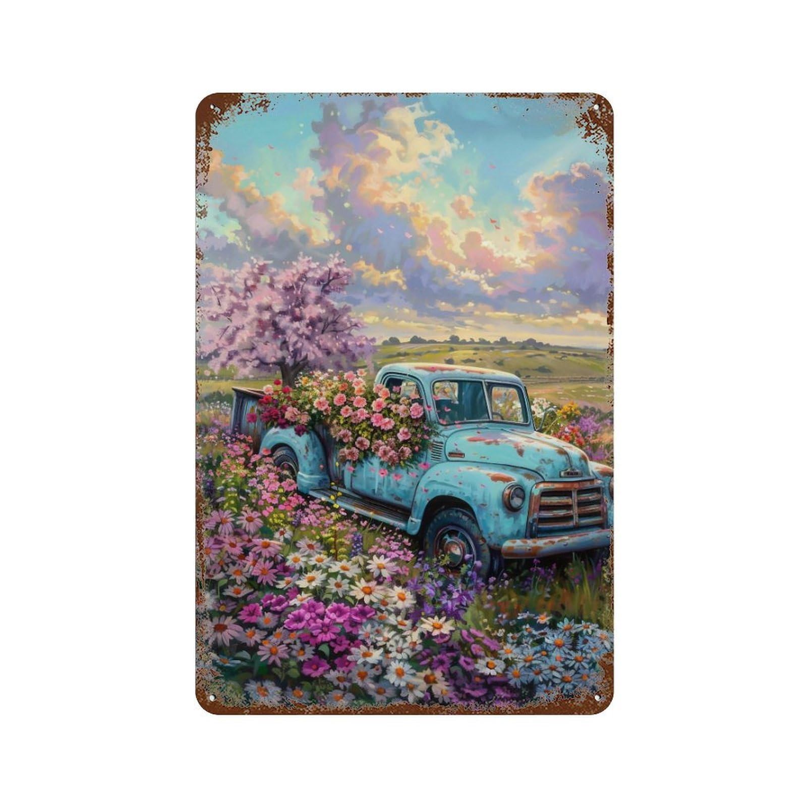 HDURYEYRYY Floral Pickup Spring Meadow 03 Wall Retro Iron Vintage Art Metal Tin Sign Poster Modern Home Cofffee Club Art Bar Shop Decor 30x20cm