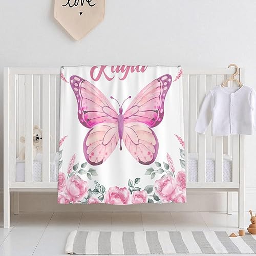 Miniatura 3 de Manta de mariposa personalizada con texto y nombre, manta de franela personalizada para niños, regalo de 50 x 40 pulgadas, tamaño pequeño para niños