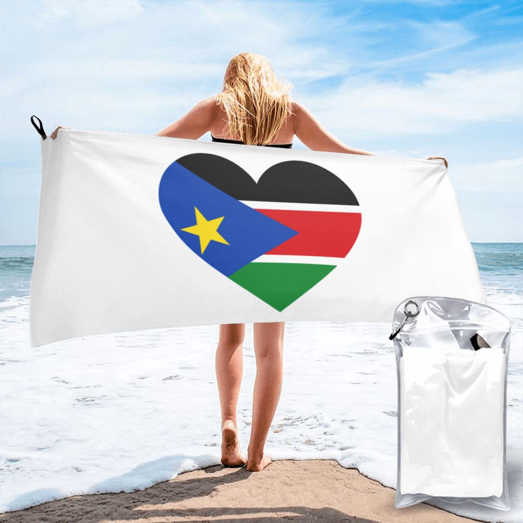 Lsjuee Love South Sudan Flag Microfiber Beach Towel-Quick Dry Oversized Towels Blanket for Travel Pool Camping