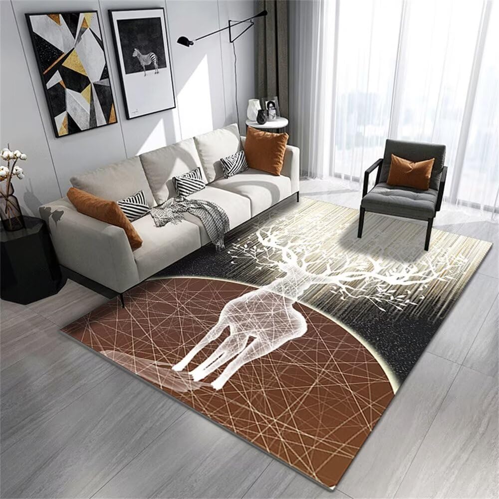 Tapis salon grande taille 160x230cm marron au motif animal abstrait