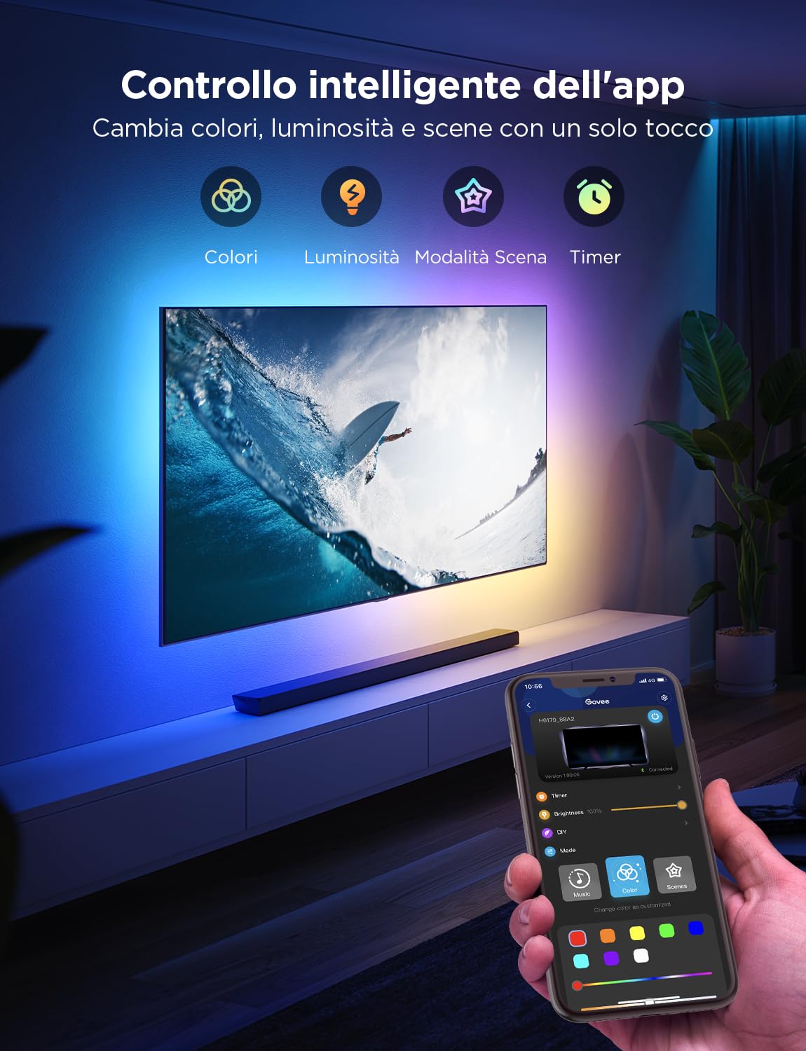 Govee TV LED Backlight, Intelligenti RGBIC da 2,4M per TV da 40-50 pollici, Striscia LED Intelligente con Controllo Bluetooth e Wi-Fi, Funziona con Alexa e Google Assistant, Sincronizzazione Musicale